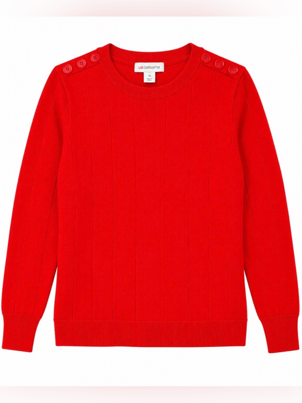 Liz Claiborne Red Ribbed Button-Shoulder Sweater